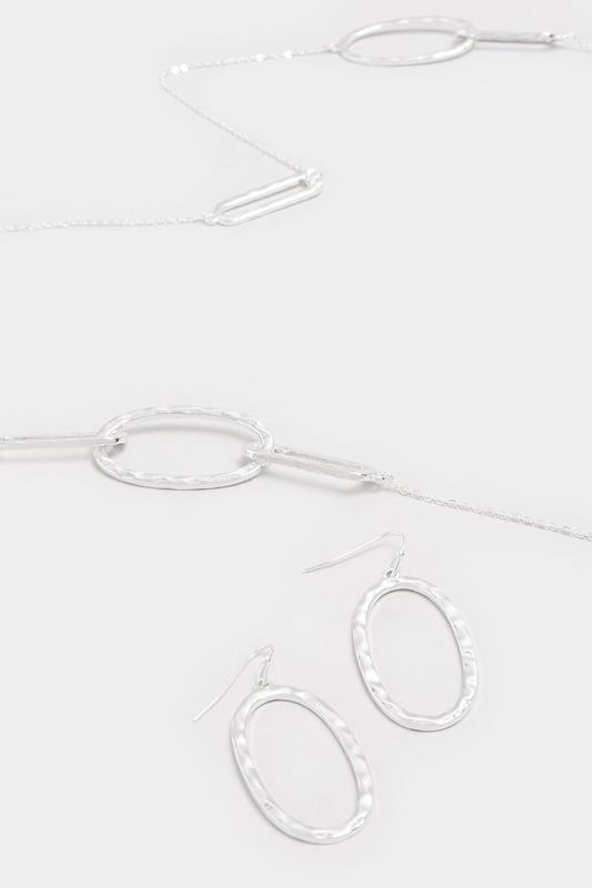 Silver Tone Abstract Hoop Necklace & Earrings Set | Yours Clothing 2