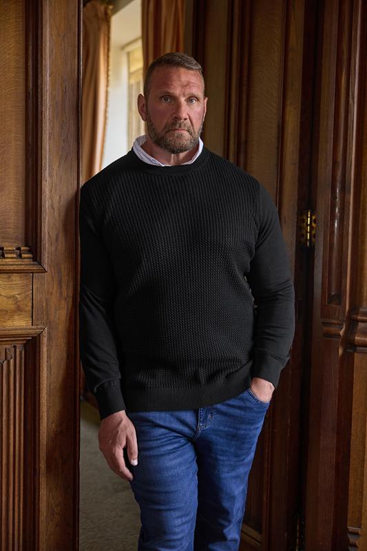 BadRhino Big & Tall Black Cable Knit Mock Shirt Jumper