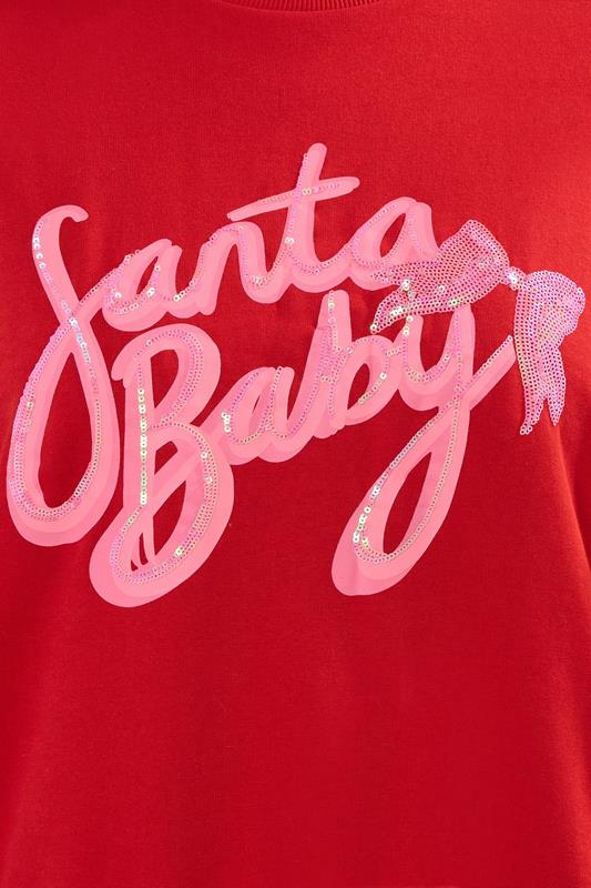 YOURS Plus Size Red 'Santa Baby' Slogan Sweatshirt | Yours Clothing 5