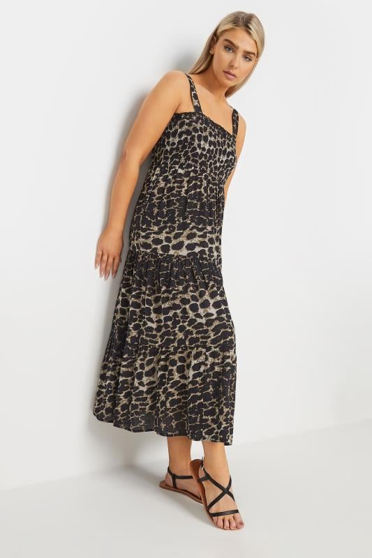 M&Co Brown Animal Print Shirred Strap Dress | M&Co 1