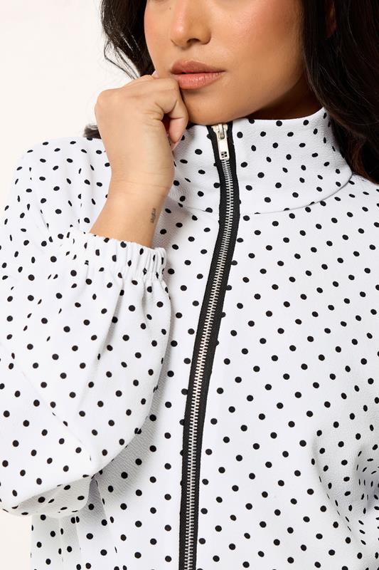 PixieGirl Petite Women's White Polka Dot Textured Funnel Neck Jacket | PixieGirl 5