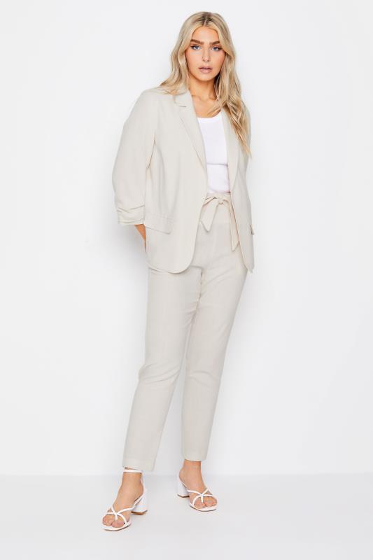M&Co Ivory White Ruched Sleeve Linen Blazer | M&Co 2
