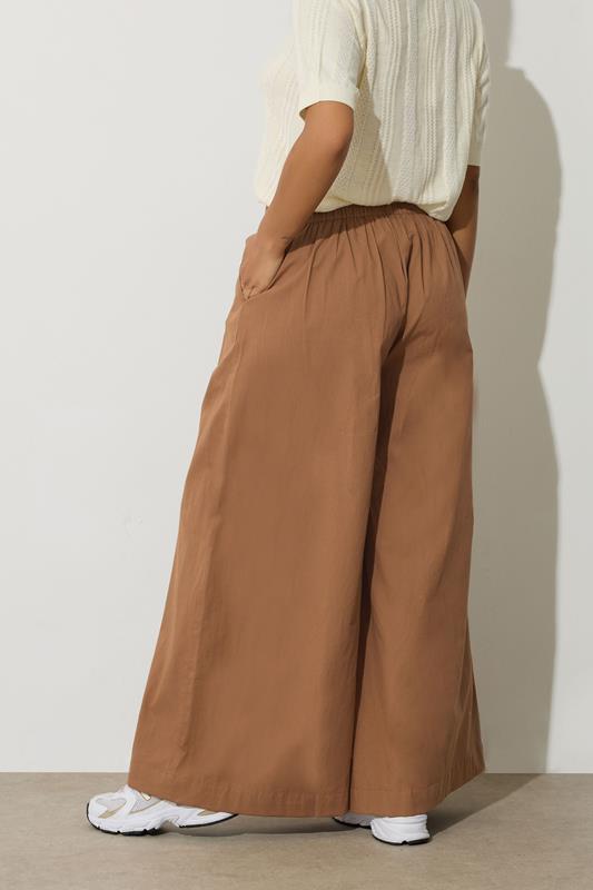 PixieGirl Petite Women's Beige Brown Button Cotton Wide Palazzo Trousers | PixieGirl 2