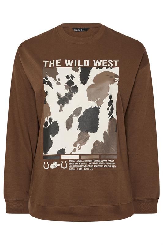 LIMITED COLLECTION Plus Size Chocolate Brown 'The Wild West' Cow Print Sweatshirt | Yours Clothing 5