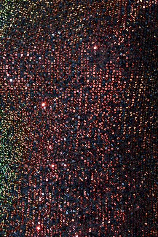 YOURS LONDON Plus Size Black Rainbow Gathered Sequin Midi Dress | Yours Clothing  5