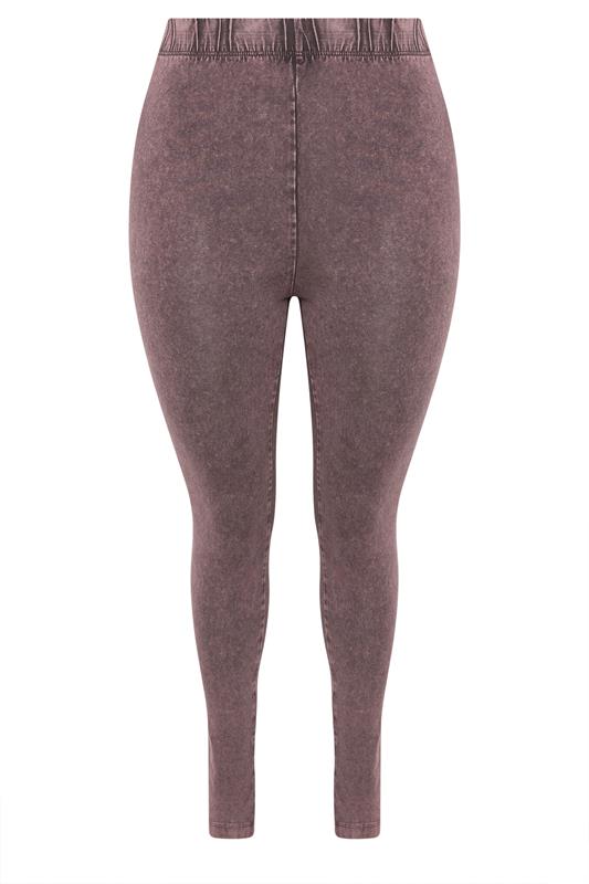 YOURS Plus Size Burgundy Red Acid Wash Leggings | Yours Clothing 5