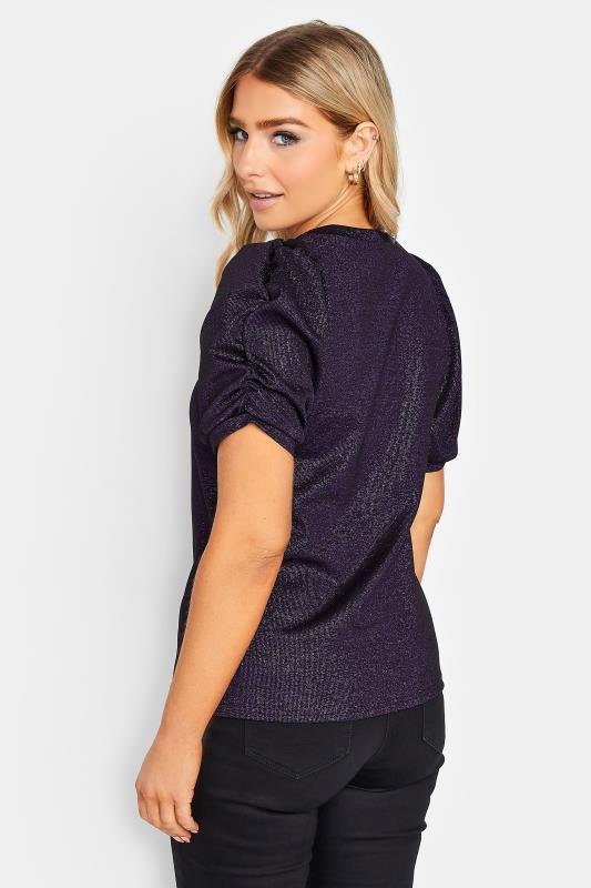 M&Co Purple Shimmer Ruched Sleeve Blouse | M&Co 3