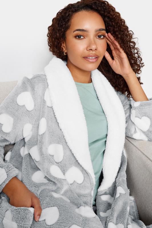 M&Co Grey Soft Touch Heart Print Hooded Dressing Gown | M&Co 5