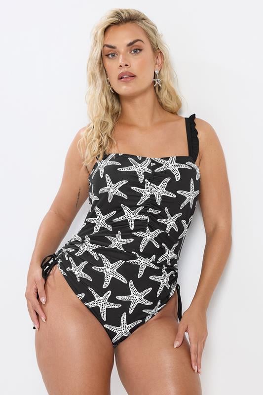 YOURS Curve Black Starfish Print Swimsuit