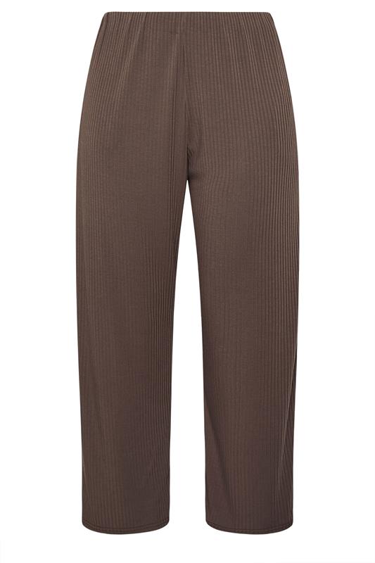 LIMITED COLLECTION Plus Size Brown Ribbed Wide Leg Trousers | Yours Clothing 6