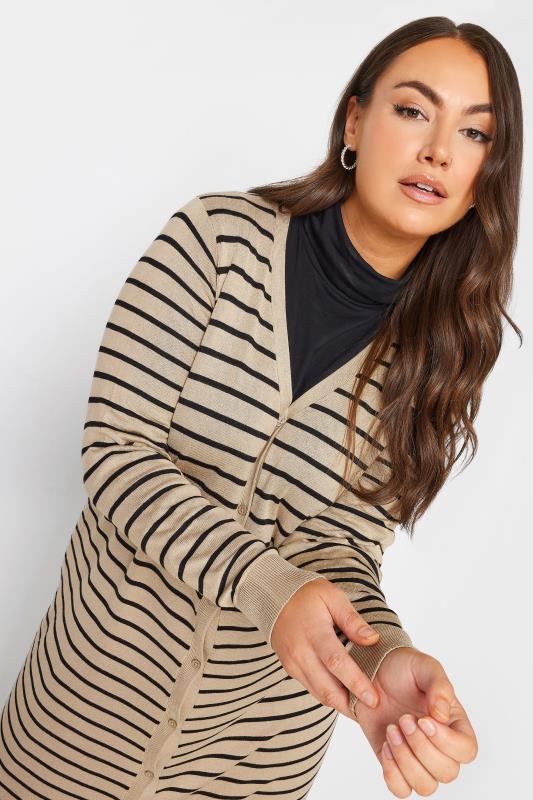 YOURS Plus Size Beige Brown Stripe Maxi Cardigan | Yours Clothing 6
