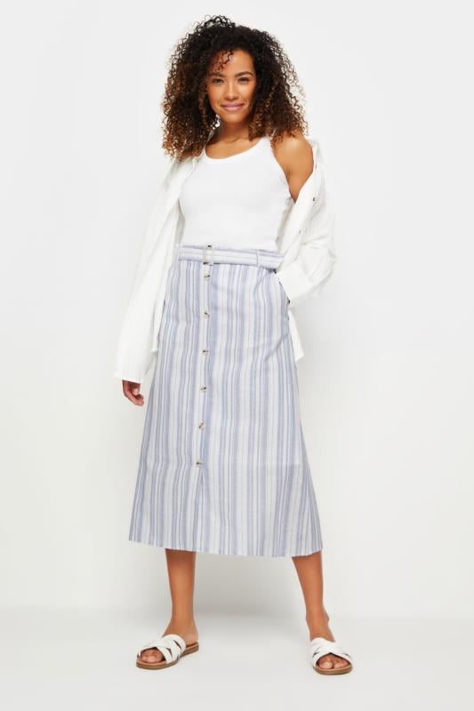 M&Co Blue & White Striped Belted Skirt | M&Co 5
