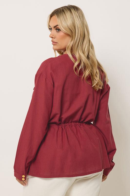 YOURS Plus Size Red Linen Shacket | Yours Clothing 5