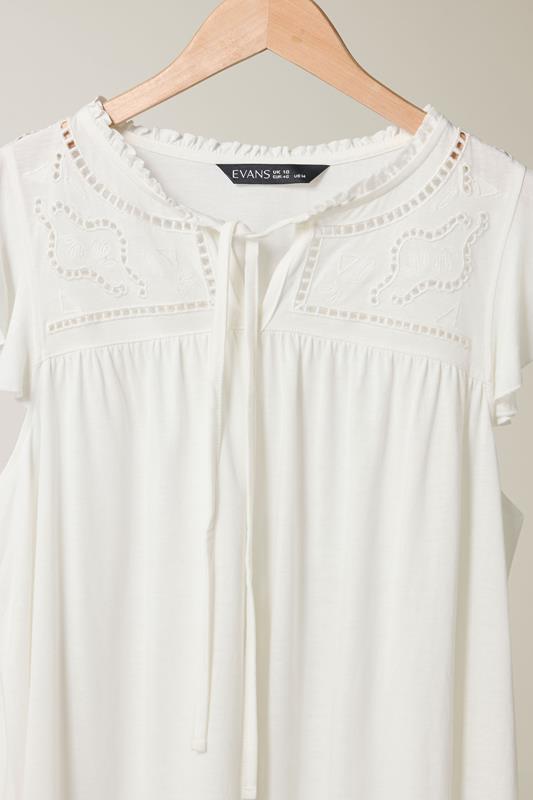 EVANS Plus Size White Cutwork Tie Neck Blouse Modal | Evans 6