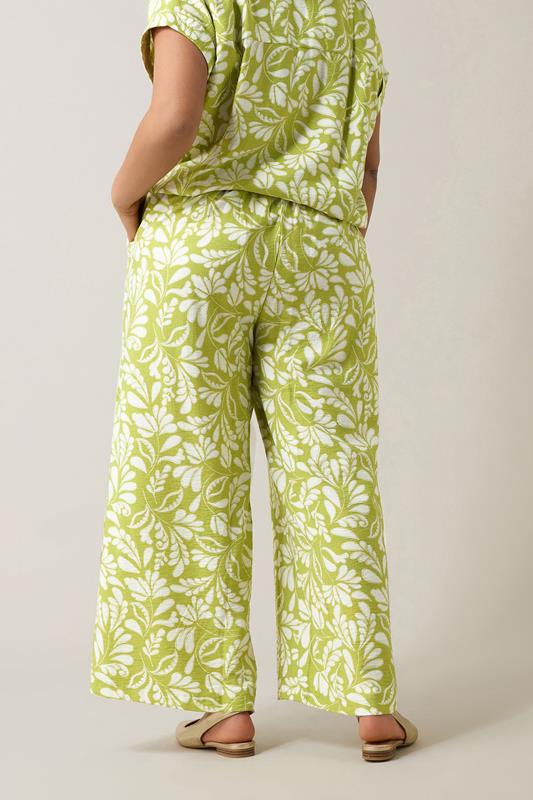 EVANS Plus Size Chartreuse Green Leaf Print Wide Leg Trousers | Evans 5