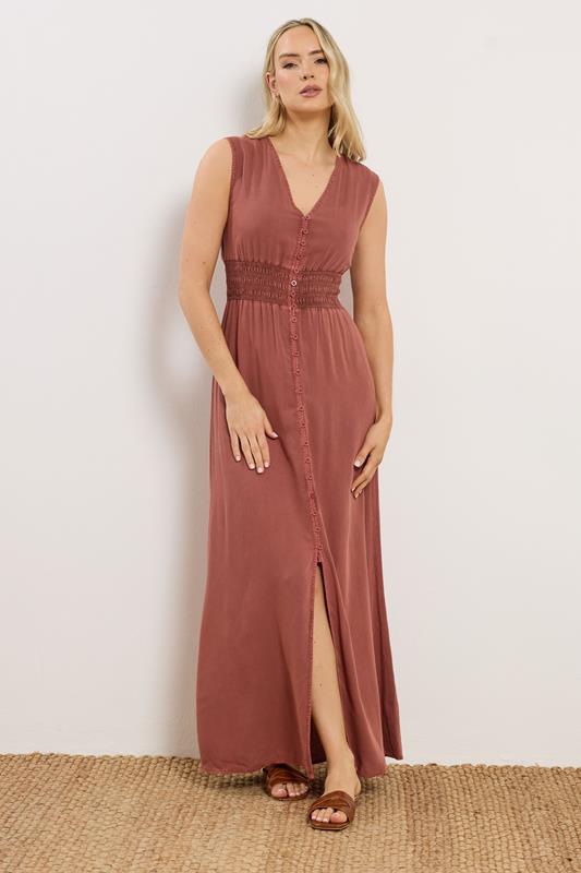 LTS Tall Women's Rust Orange Shirred Waist Maxi Dress | Long Tall Sally 1
