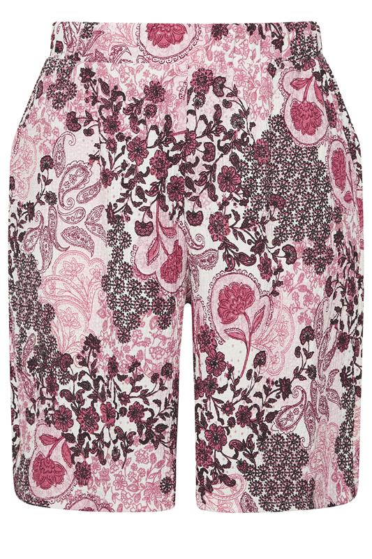 YOURS Plus Size Pink Paisley Print Textured Shorts | Yours Clothing 5