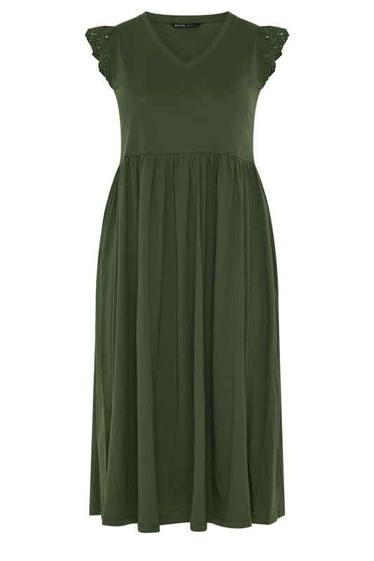 YOURS Plus Size Khaki Green Broderie Sleeve Maxi Dress | Yours Clothing 5
