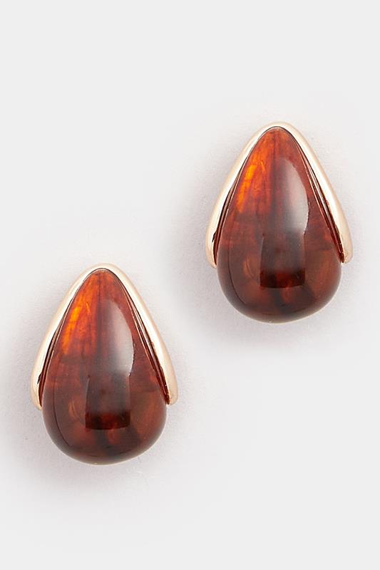  Yours Gold Tone Tortoise Shell Teardrop Stud Earrings
