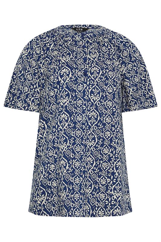 LTS Tall Navy Blue Geometric Placket Blouse | Long Tall Sally 5