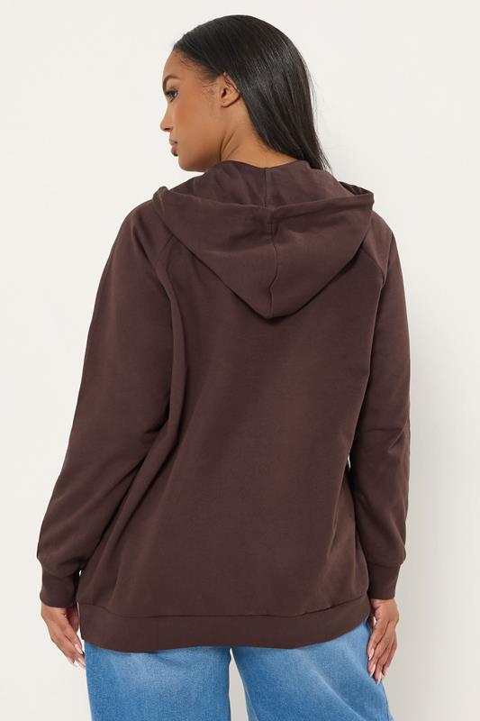 YOURS Curve Plus Size Chocolate Brown Zip Through Hoodie | Yours Clothing 2