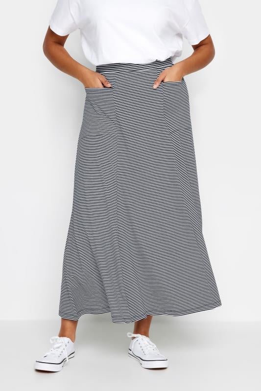 Women's  M&Co Navy Blue & White Striped Pocket Maxi Skirt