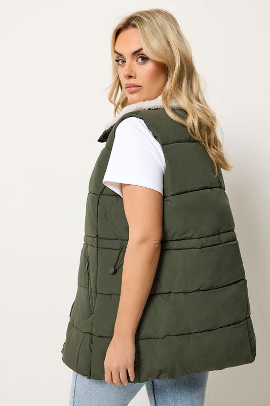 YOURS Plus Size Khaki Green Padded Gilet | Yours Clothing 4