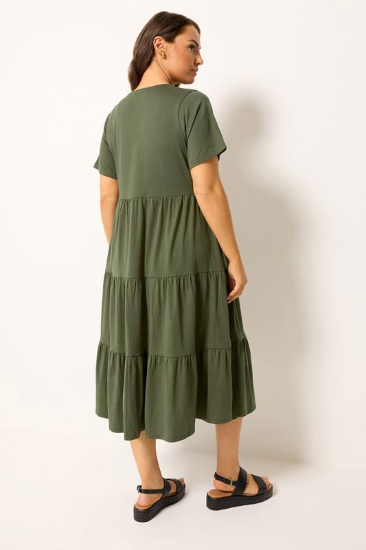YOURS Plus Size Khaki Green Tiered Maxi Dress | Yours Clothing 2