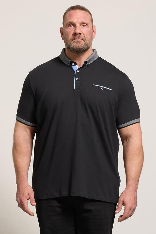 BadRhino Big & Tall Black Chambray Pocket Polo Shirt | BadRhino 1