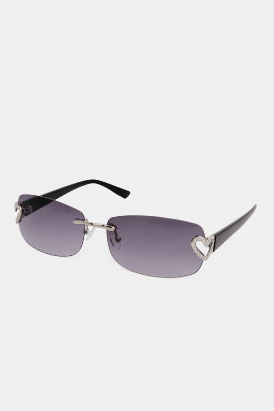 Plus Size  Yours Black Diamante Heart Frameless Sunglasses