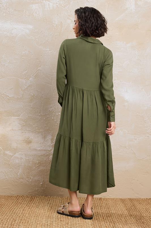 PixieGirl Petite Women's Khaki Green Sleeved Smock Dress | PixieGirl 2