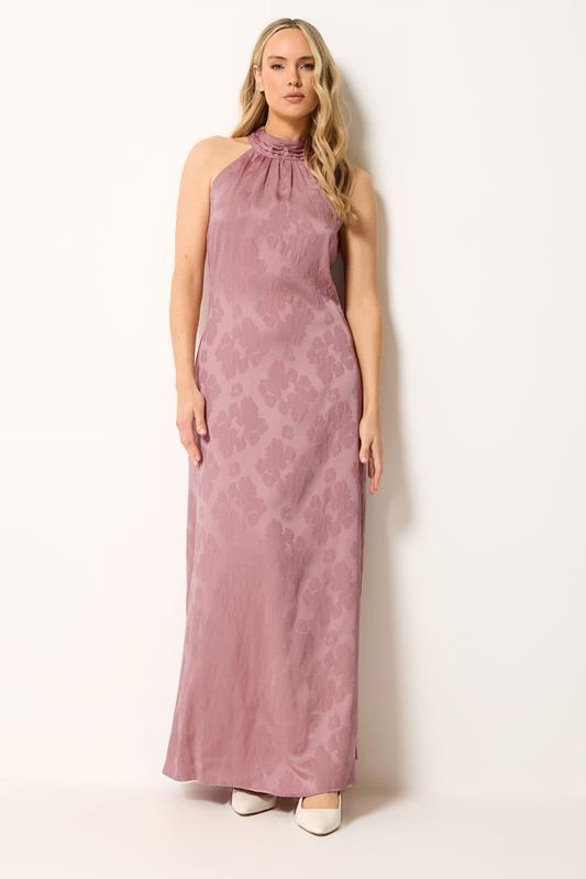  LTS Tall Pink Jacquard Halterneck Maxi Dress