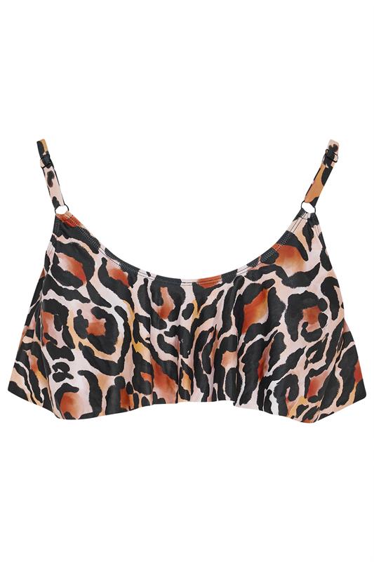 YOURS Plus Size Brown Leopard Print Frill Bikini Top | Yours Clothing 7