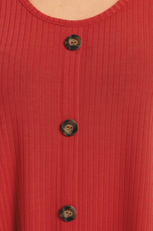 YOURS Plus Size Red Button Front Ribbed Swing Top | Yours Clothing 5