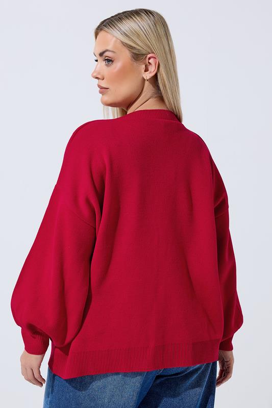 LIMITED COLLECTION Plus Size Red Balloon Sleeve Knitted Cardigan | Yours Clothing 2