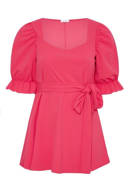 YOURS LONDON Plus Size Hot Pink Sweetheart Peplum Top | Yours Clothing 6