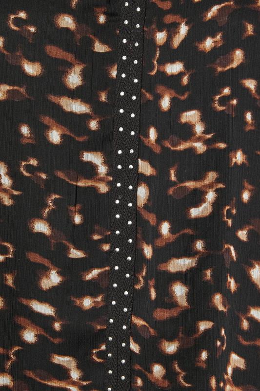 YOURS Plus Size Black & Brown Leopard Print Stud Detail Blouse | Yours Clothing 5