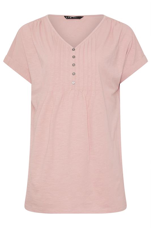 LTS Tall Light Pink Cotton Short Sleeve Henley Top | Long Tall Sally 6