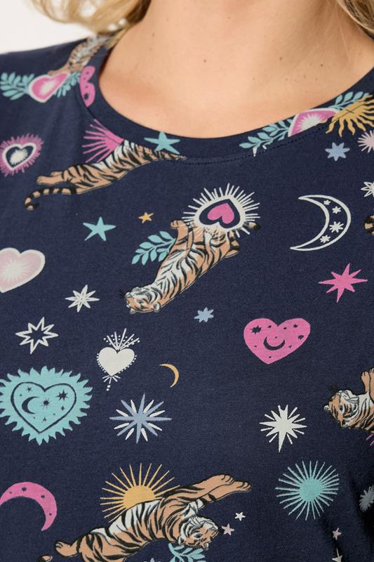 YOURS Plus Size Navy Blue Celestial Short Sleeve Pyjama Set | Yours Clothing 4