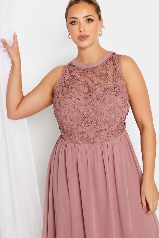 YOURS LONDON Plus Size Pink Lace Detail Chiffon Maxi Dress | Yours Clothing 4