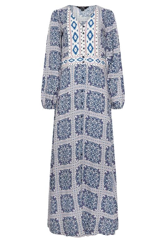 LTS Tall Women's Blue Tile Print Button Maxi Dress | Long Tall Sally 5