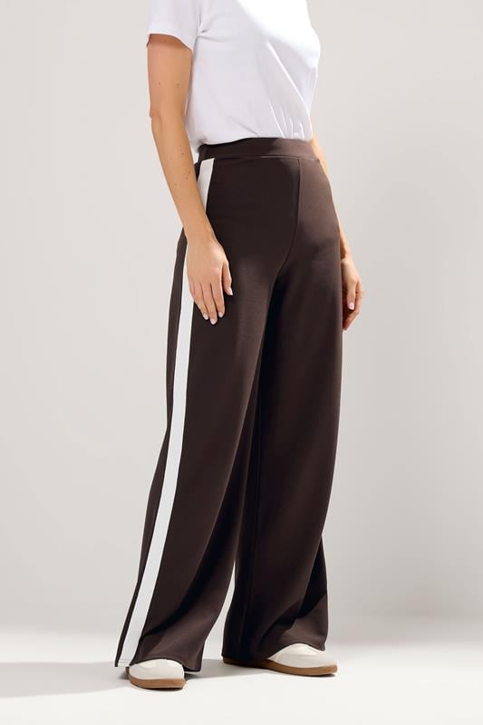 LTS Tall Brown Stripe Wide Leg Trousers | Long Tall Sally 1