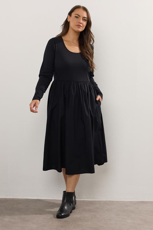 YOURS Plus Size Black Mixed Rib Midi Dress | Yours Clothing 2