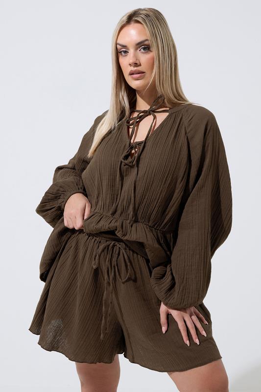 LIMITED COLLECTION Curve Chocolate Brown Cheesecloth Shorts