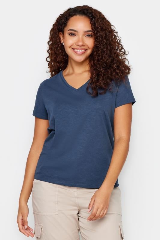 Women's  M&Co Navy Blue V-Neck Cotton T-Shirt