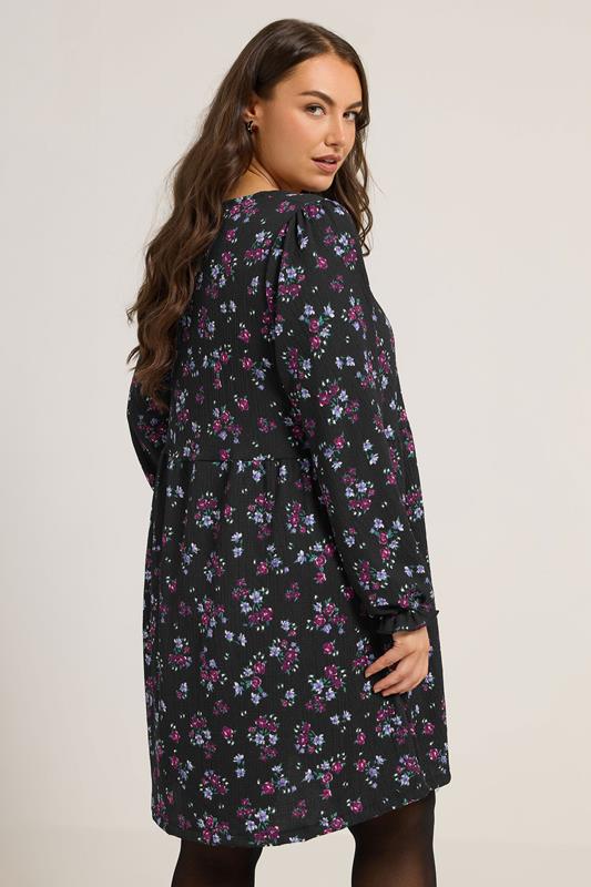 YOURS Plus Size Black Floral Tie Front Textured Dress | Yours Clothing 4