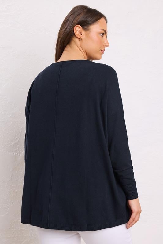 EVANS Plus Size Navy Blue Soft Touch Front Seam Jumper | Evans 4