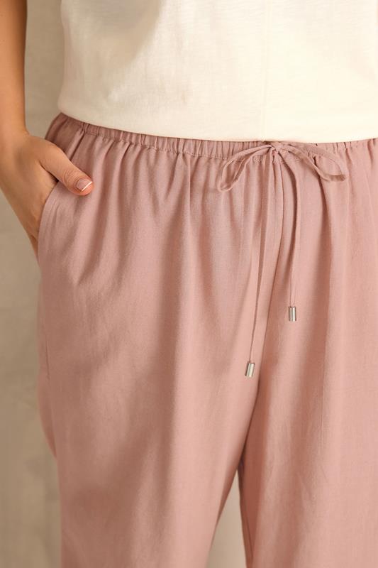EVANS Plus Size Pink Linen Cropped Trousers | Evans 6