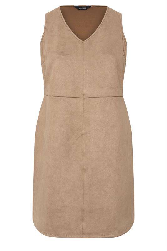 LIMITED COLLECTION Plus Size Beige Brown Faux Suede Pinafore Dress | Yours Clothing 5
