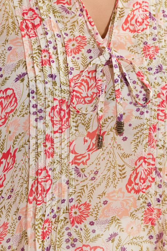 EVANS Plus Size Natural Brown Floral Tie Neck Blouse | Evans 5